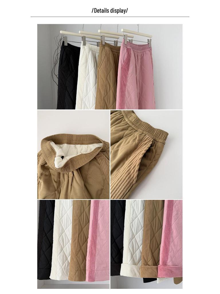 Women's Thick Fleece-Lined Patchwork Wide-Leg Winter Pants