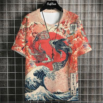 Ukiyo-E T-Shirt For Men Japanese Tshirts 3d Animal Fish Print Short Sleeve Tees Tops Casual Sweatshirt Men's Clothing