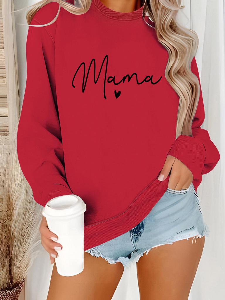 European and American Women's Casual Long-Sleeve Round Neck 'Mama' Pullover Sweatshirt Hoodie