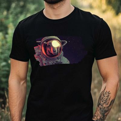 T-Shirt Men Sheep As Astronaut Motif Cotton Size XS To 5XL