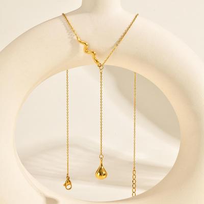 Wind Niche Design Stainless Steel Snake-Shaped Water Drop Y-Shaped Necklace, Jewelry Nc-2137