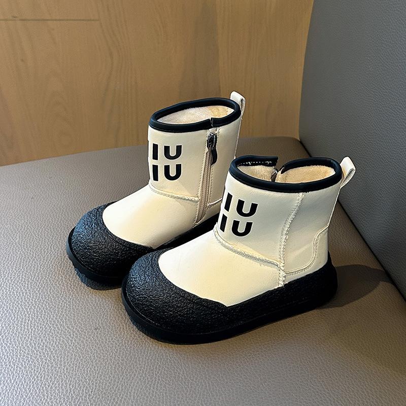 Children's leather two-cotton boots will be popular in autumn and winter 2025, baby girl velvet warm small boots, boys' cotton boots tide