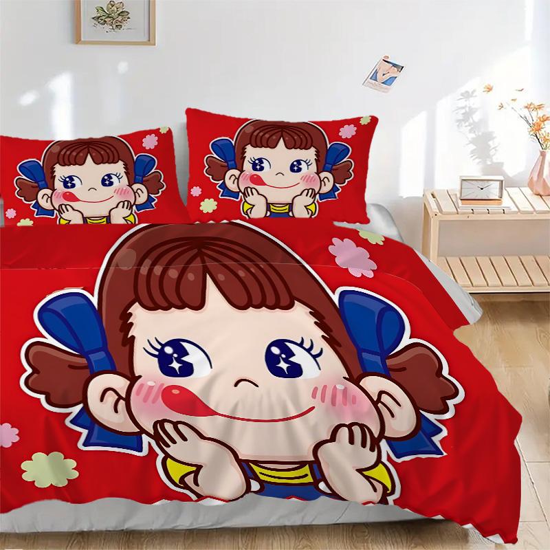 Happy Girl Cartoon Print 3Pcs Bedding Setduvet Cover With 2 Bedropillowcase Home Birthday Gift