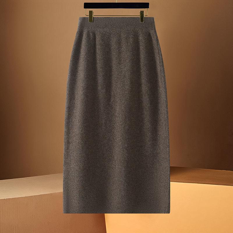 Women's High-Waist 100% Wool Knit Midi Bodycon Skirt - Autumn/Winter Collection