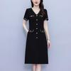 Robe midi évasée à col en V pour femme