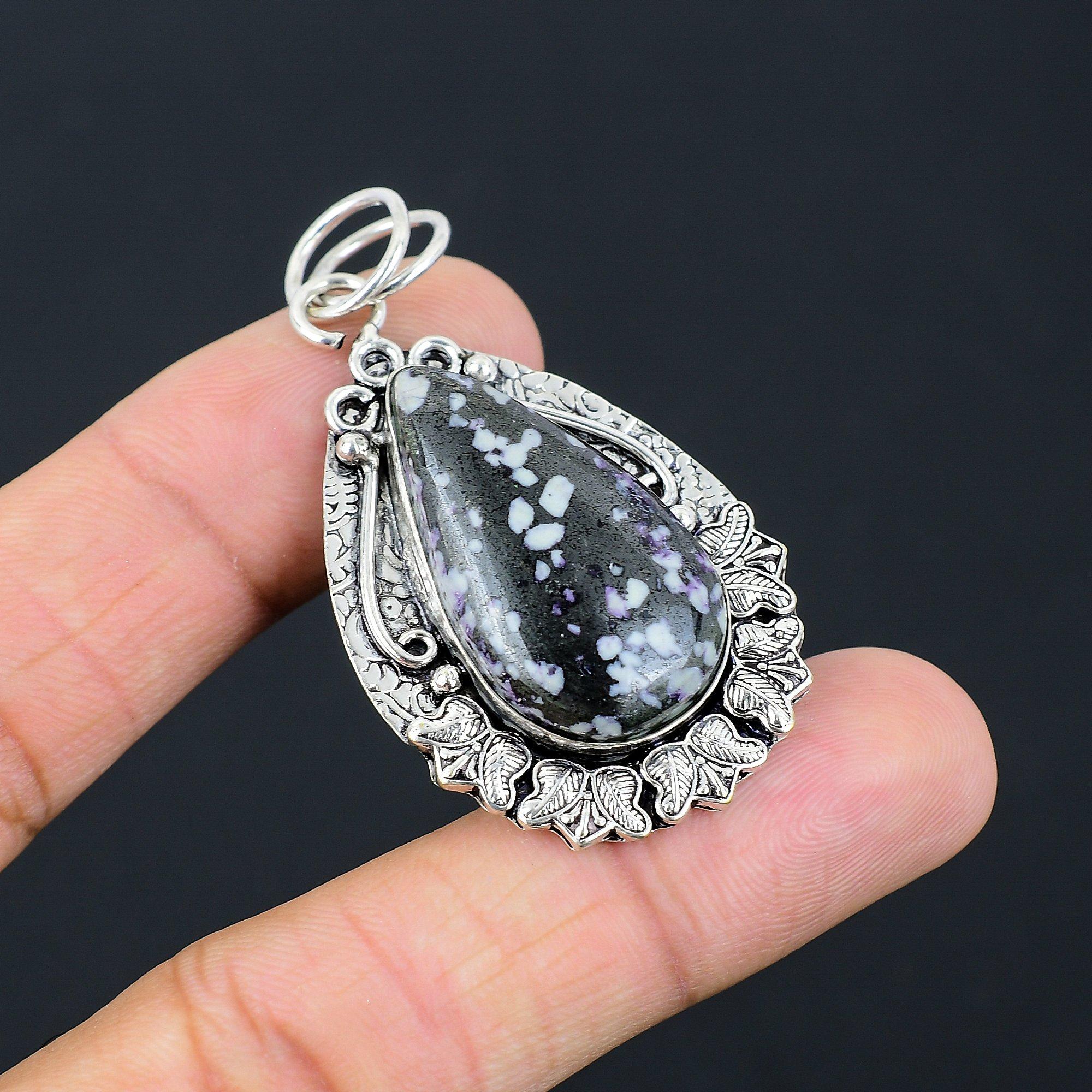 Daughters Day Deal Pear Kemmererite Stone 925 Silver Birthday Elegant Pendant