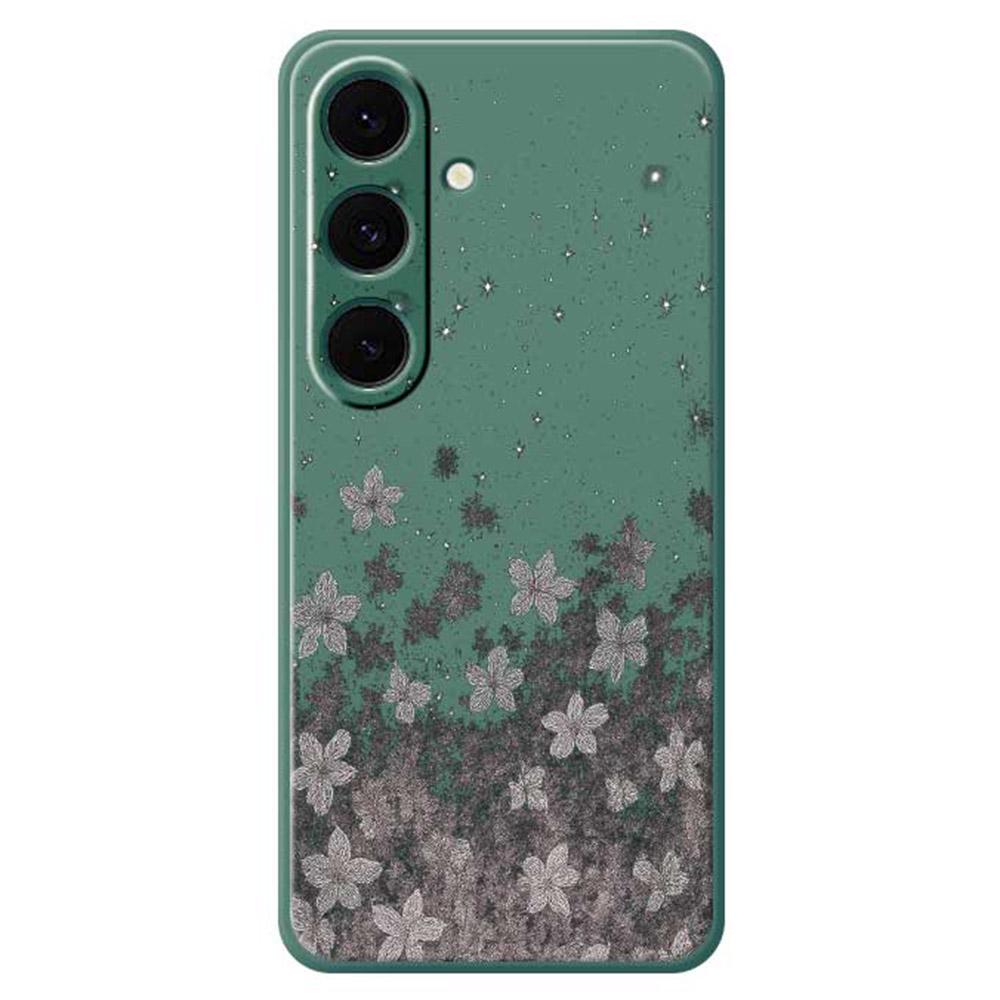 For Samsung Galaxy S25+ Case Grey Flowers Pattern Printing Straight Edge TPU Phone Back Cover