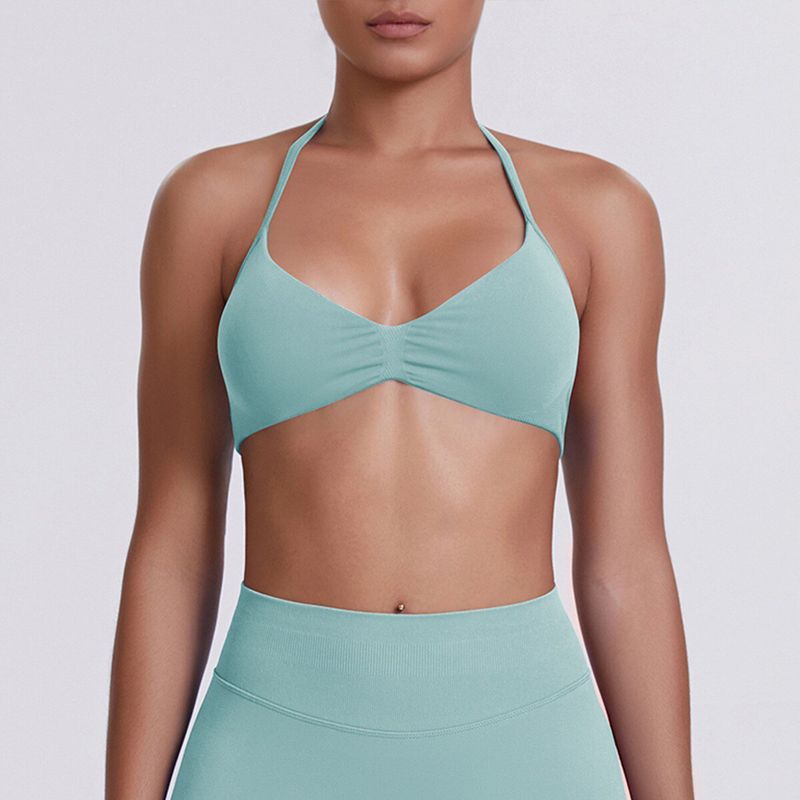 European and American Style Thin Strap Beauty Back Halter Sports Bra for Women, Pilates Yoga Tank Top, Seamless Fitness Underwear Camisole
