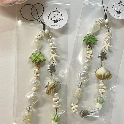Shell Coconut Tree Beaded Mobile Phone Strap Universal Mobile Phone Anti Loss Lanyard Mobile Phone Short Wrist Strap