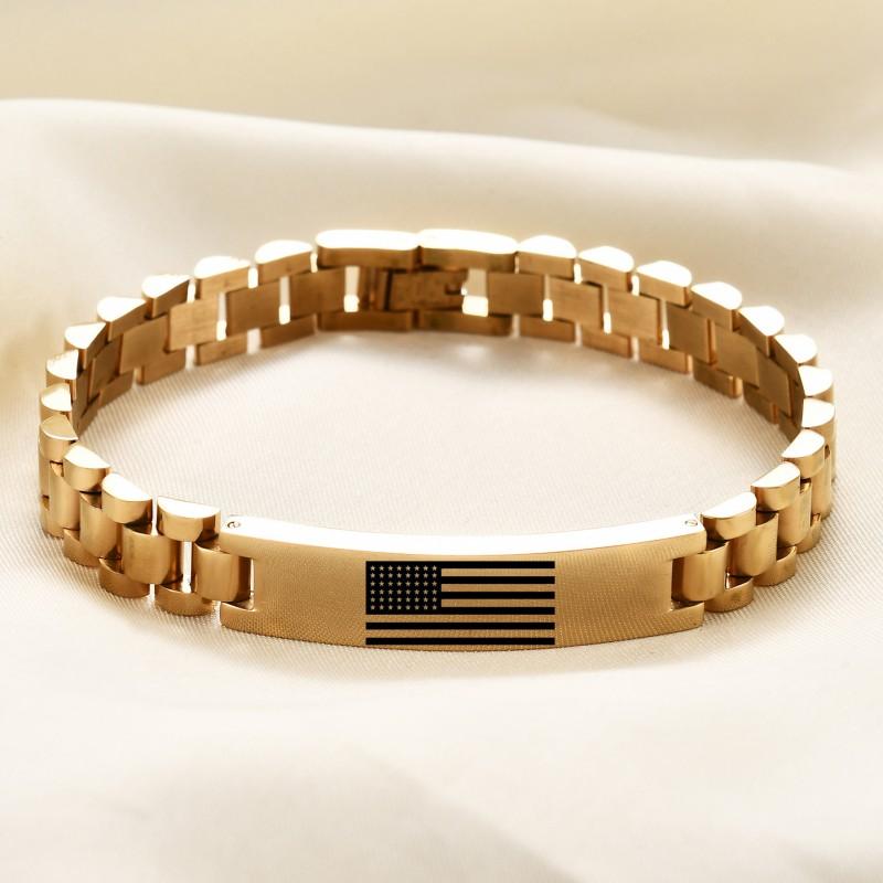 Stainless Steel Patriotic Flag Bracelet Men 10mm Engraved Heart Shape Gift Family Holiday Christmas Travel