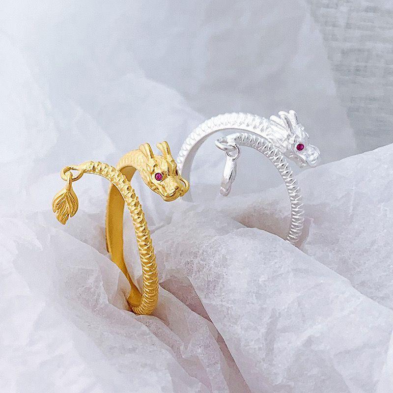 New Waterproof Cool Trendy Gold Plated Copper Dragon Adjustable Tail Ring Unisex Fashion Jewelry Newyear Gifts For Women Men