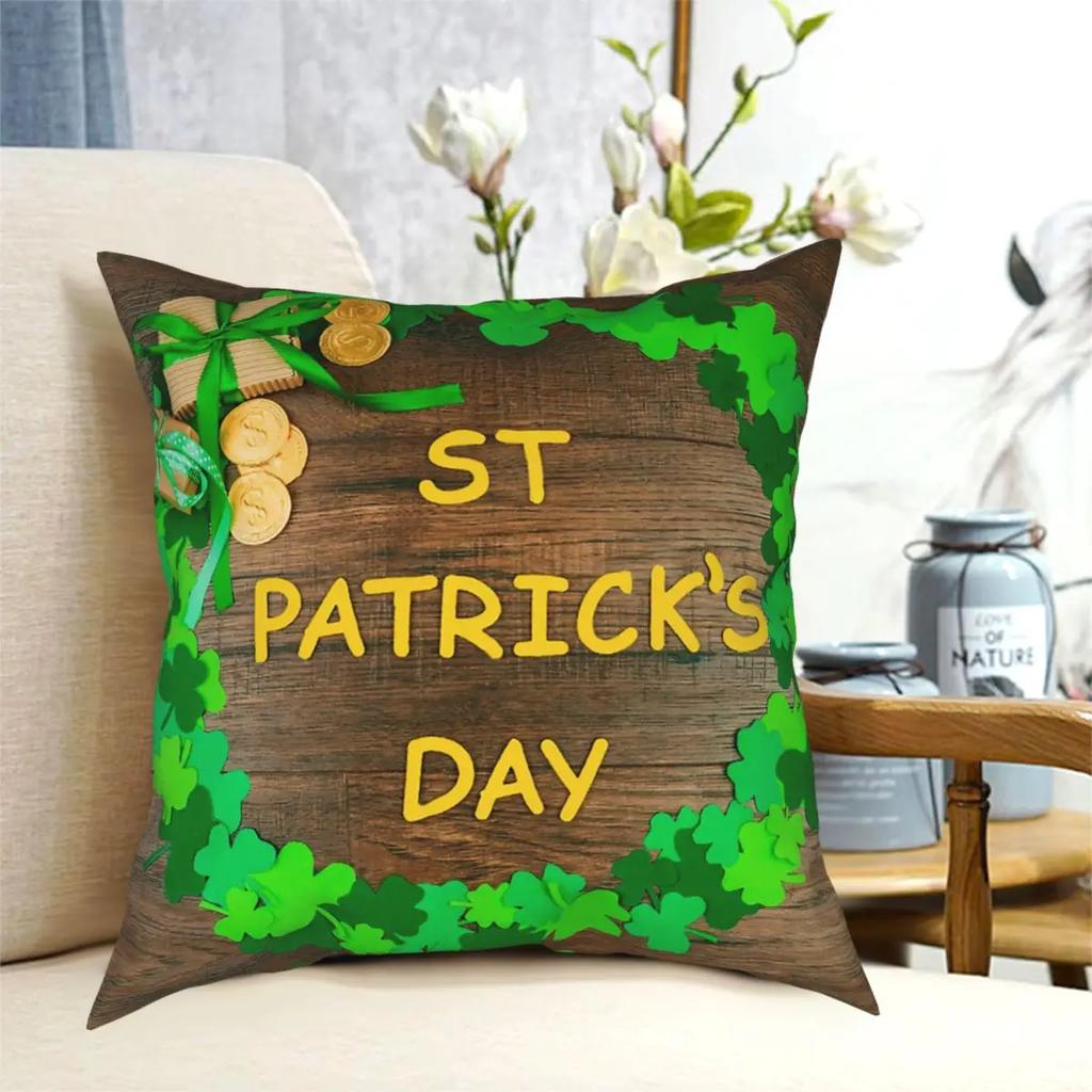 St. Patrick's Day Square Pillow Case Polyester Decorative Pillow Irish Saint Paddys Shamrock Leprechaun Vintage Cushion Covers