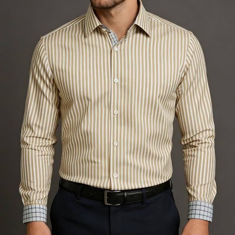 Men S Long Sleeve Striped Business Casual Dress Shirt