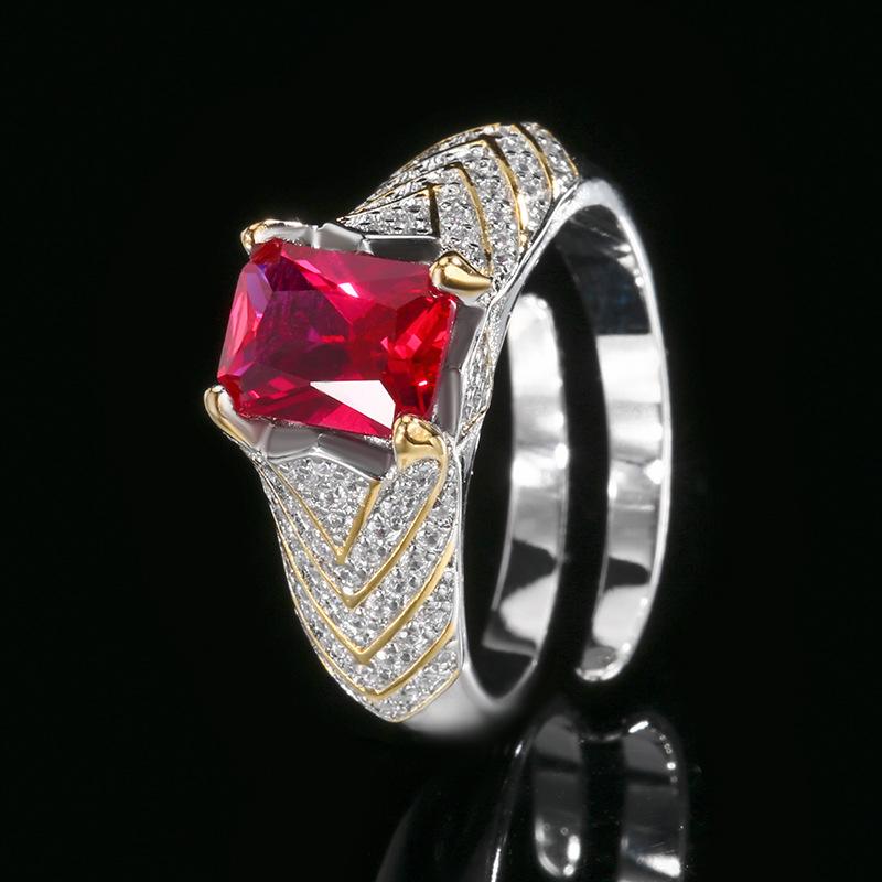 Jewelry Ring Inlaid With Red Corundum Zircon Ring Women'S Light Luxury Premium