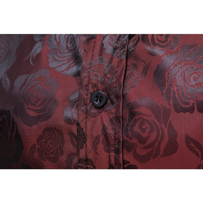 Heren S Lange Mouw Rozenprint Slim Fit Casual Shirt
