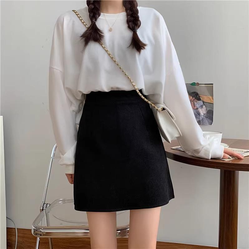 Women's Black Wool A-Line Bodycon Skirt, Plus Size, High Waist, Hip-Covering, Pear-Shaped, Autumn/Winter 2023