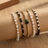 5-piece set of Bohemian style contrasting beige beads mixed with crystal beaded layered women's bracelet