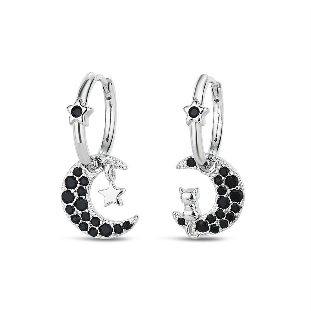 Серьги-подвески в форме луны с черным цирконием в черно-белом дизайне для женщин