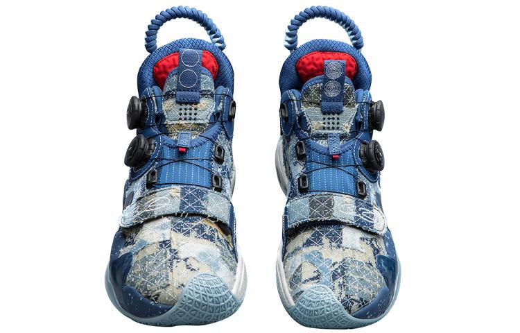 Li Ning WOW 8 Moment Cushioning Slip Resistant Abrasion Resistant Mid top Performance Basketball Shoes Men's Black Blue ABEP001-6