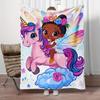 Unicorn Fairy Riding Black Girl Blanket Magical Fantasy Theme Rainbow Wings Soft Flannel Throw Blanket for Kids Girls Bedroom