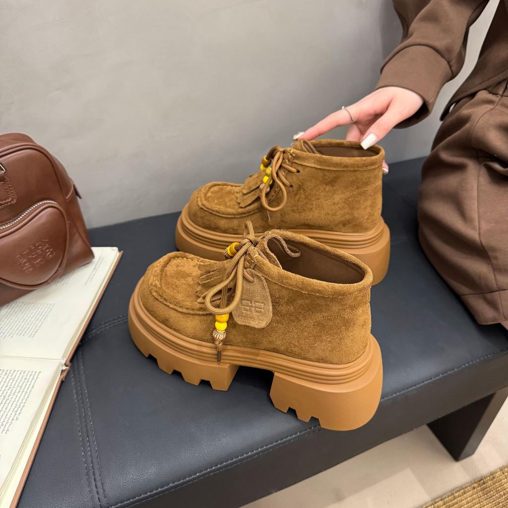 Platform high-top shoes women's shoes 2025 new Maillard casual Martin boots small height-increasing short boots spring and autumn single boots