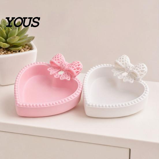 Combined Decorative Trays Set 3D Printed Bow Jewelry Tray, Cute Heart-Shaped Organizer, Stable Desktop Organizer Bay Window Decor Accessory for