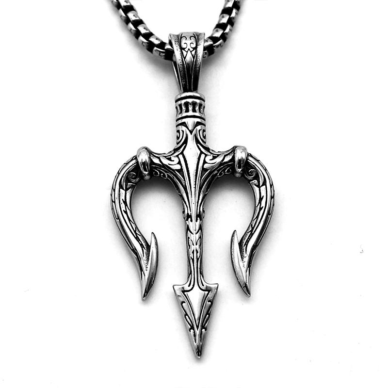 Vintage Poseidons Trident Pendant for Men Trident of Shiva Stainless Steel Warrior Spear Necklace Woman Jewelry Gifts