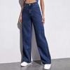 Womens Wide Leg Straight Cut Denim Pants High Waist Loose Fit Full Length Cotton Blend