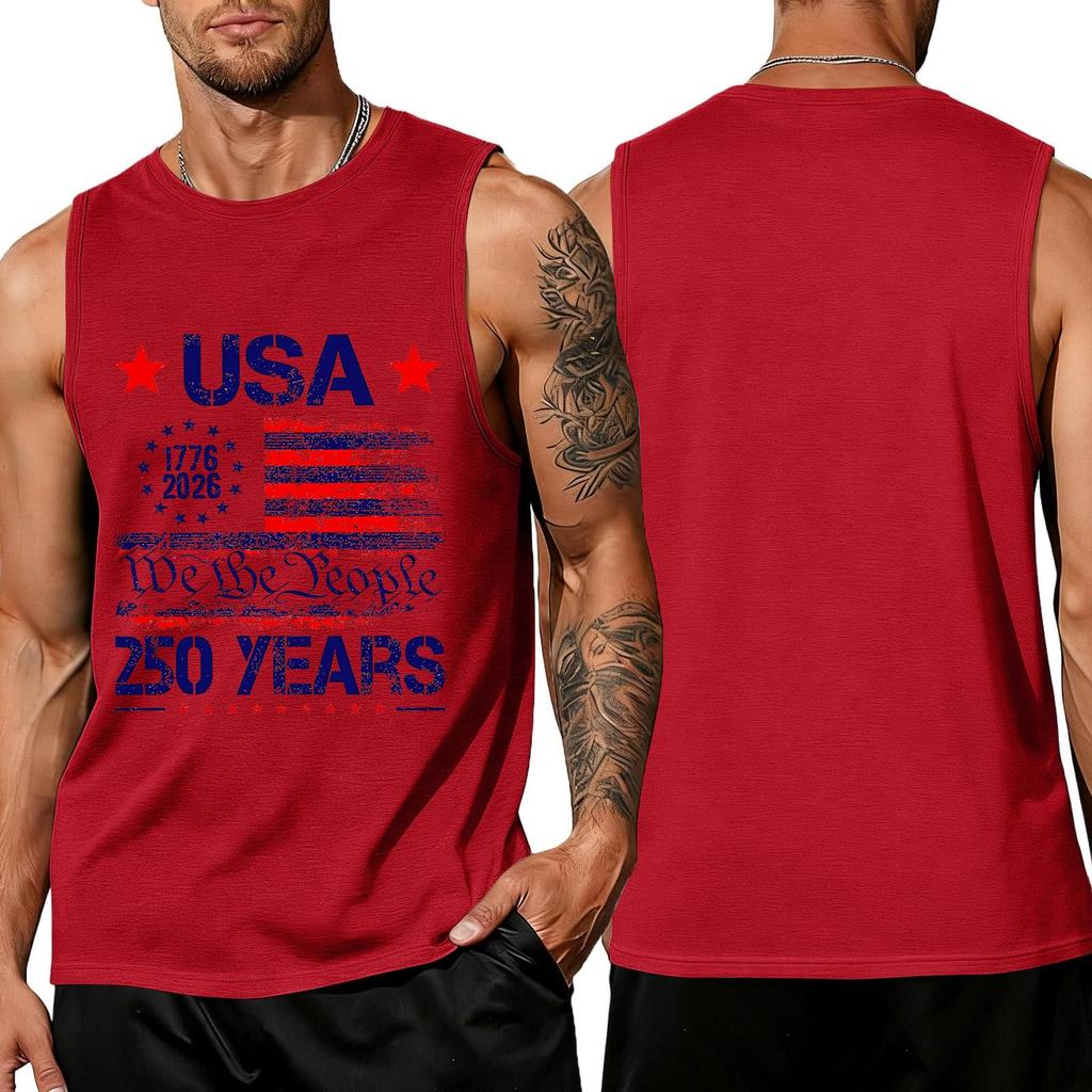 Independence Day Flag Printed Sleeveless Shirt, Men's Loose Casual Daily Summer Tank Top