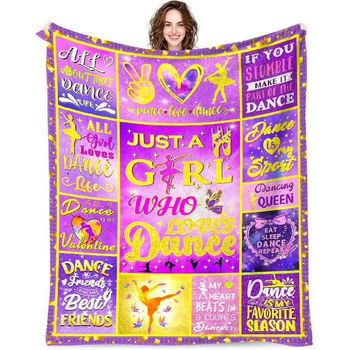 Dance Blanket Gifts for Girls, Super Soft Cute Purple Ballet Dancer Gifts Blanket for Dance Lovers Teen Girls Women Teacher, Warm Cozy Fun Plush