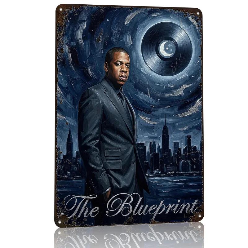 JayZ The Blueprint Painting D Texture Metal Poster Customized Wall Art Tin Sign Gift for Mancave Office Decor Room Funny Signs
