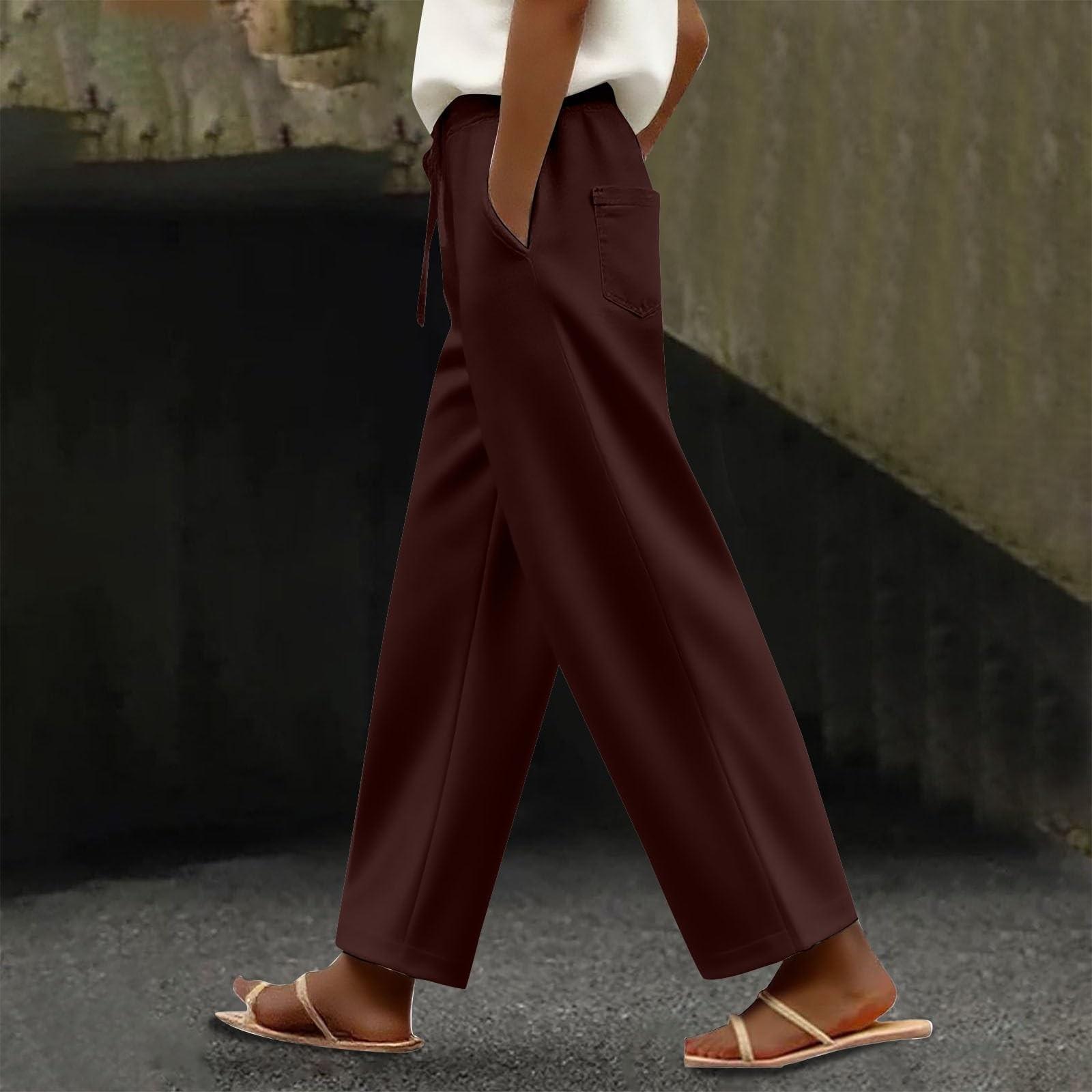 

Женские брюки-палаццо, летние повседневные струящиеся брюки с широкими штанинами, наряды для пляжа, путешествий, отпуска XL кофейный