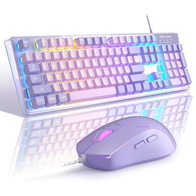 K1 RGB LED-baggrundsbelyst Kablet Gaming Tastatur og Mus Combo med 104 Taster til og Bærbare Computere, PC'er, (Lilla)