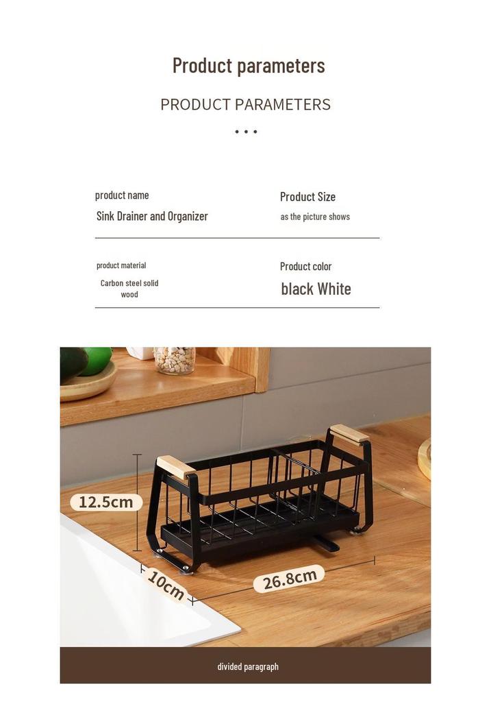 Countertop Kitchen Dish Rack with Sponge, Soap, and Brush Storage