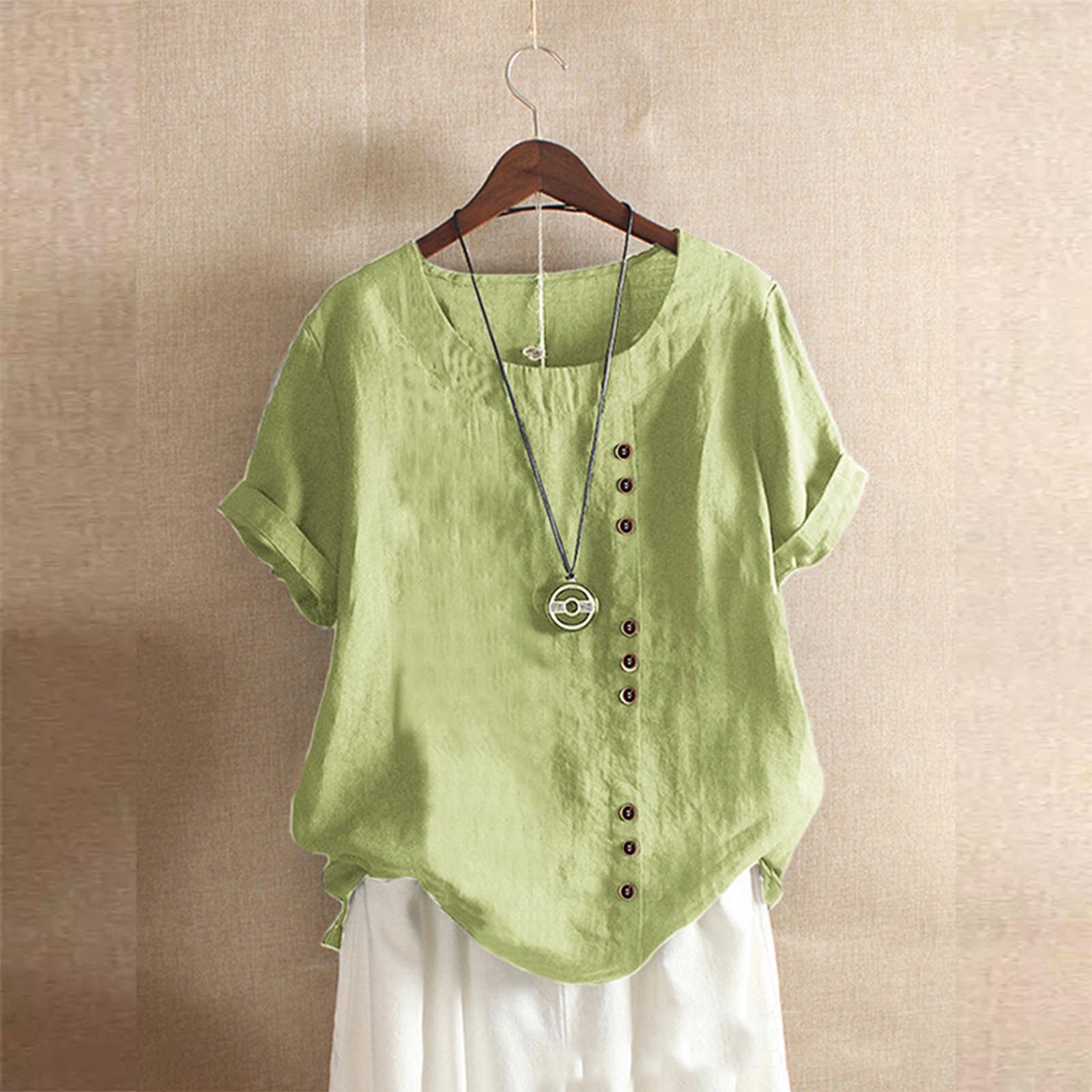 

Женская модная повседневная темпераментная футболка с коротким рукавом и круглым вырезом, винтажная футболка из хлопка и конопли с короткими рукавами, топ XXXXXL