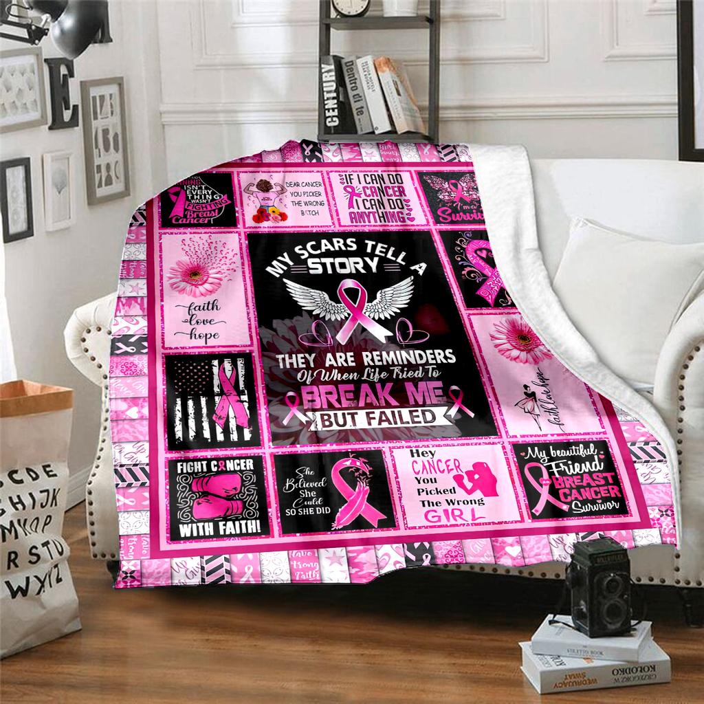 1PC Breast Cancer Awareness Pink Ribbon Throw Blanket Soft Comfortable All Seasons Perfect Sofa Office Travel Home Gift Idea