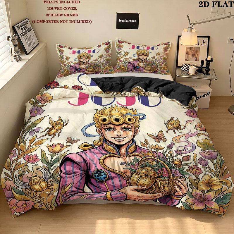 Jojos Bizarre Adventure Set Copripiumino Trapuntato Federe Regalo di Compleanno per la Casa(1 * copripiumino + 2 * federa, senza nucleo)