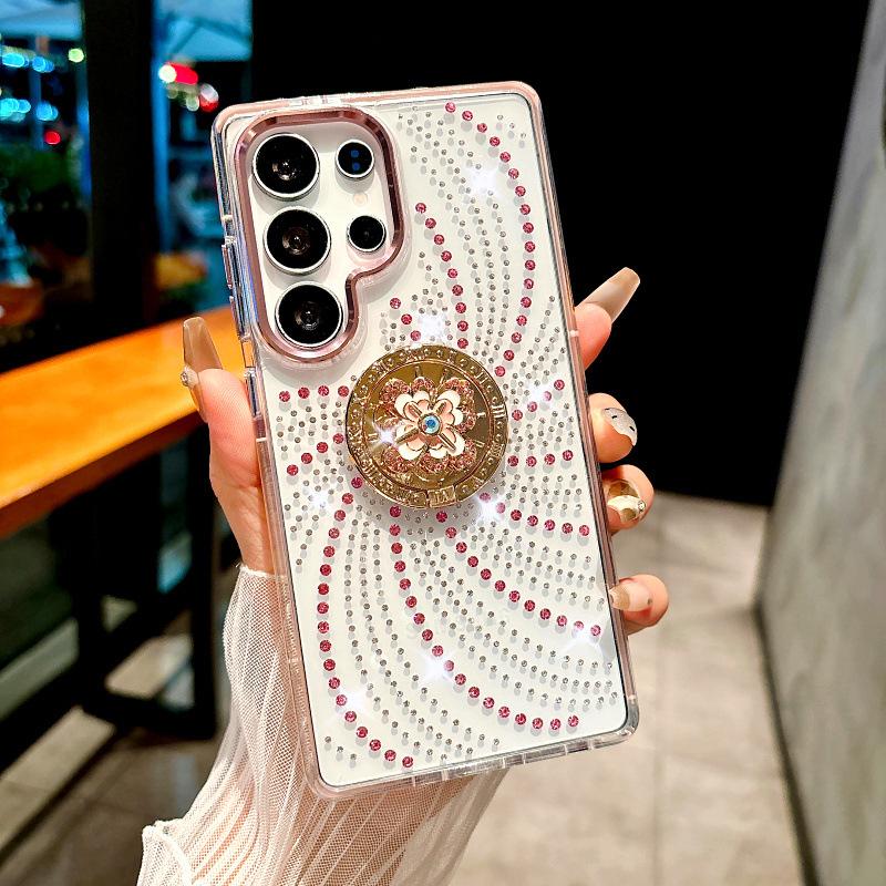 Suitable for Samsung S25 Rhinestone Phone Case S24ultra Flow Flash Drill 23plus Flower Ring Support
