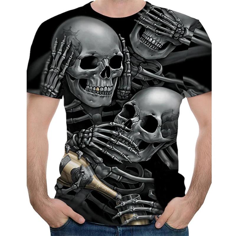 Summer Round Neck 3D Horror Skull Graphics Print Top Fashionable Casual Short Sleeved Men's T-shirts