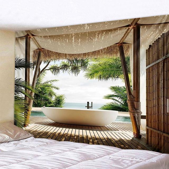 Fereastră tridimensională, peisaj naturii, agățat pe perete, tapiserie, decorare artistică, perdea suspendată pentru dormitor, sufragerie, decorare