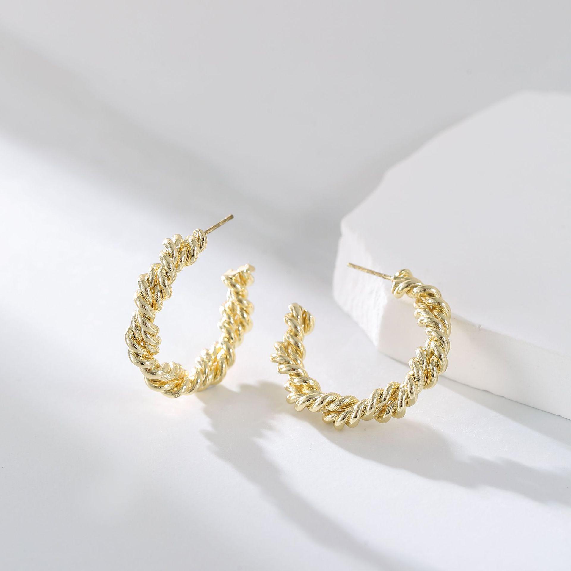 

Золотые простые серьги-кольца - Light Luxury, гонконгский и западный стиль, серебряная игла TE01058