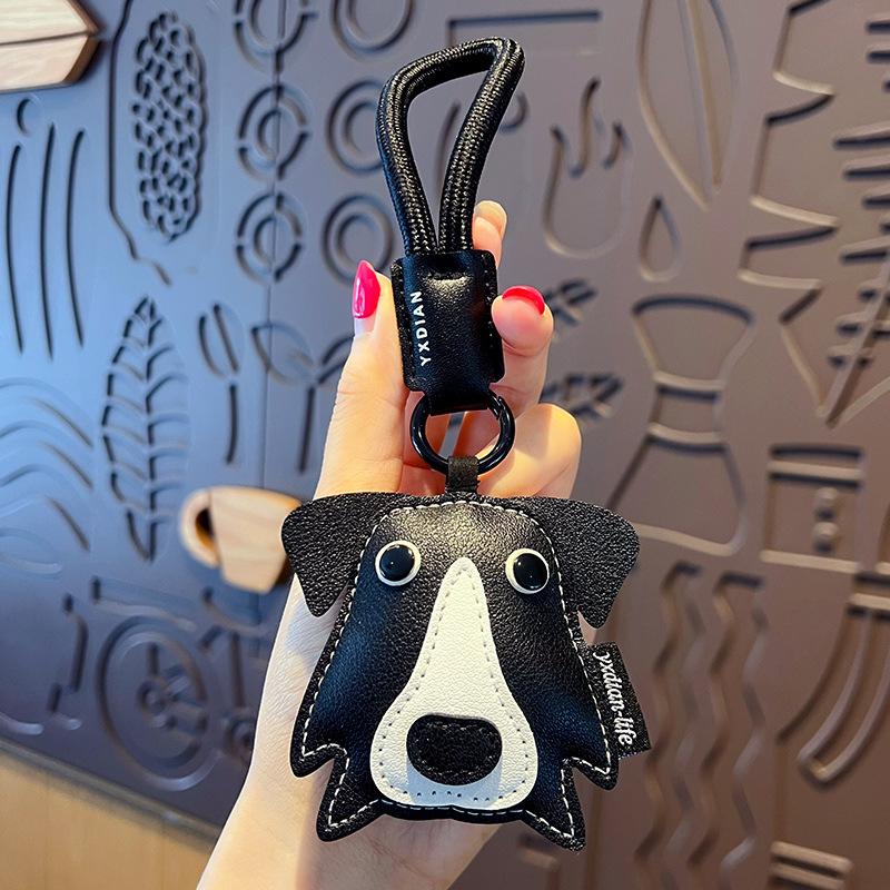 Trendy Leather Car Keychain Cute Puppy Design Backpack Charm Keyring Pendant Gift For Animal Lovers