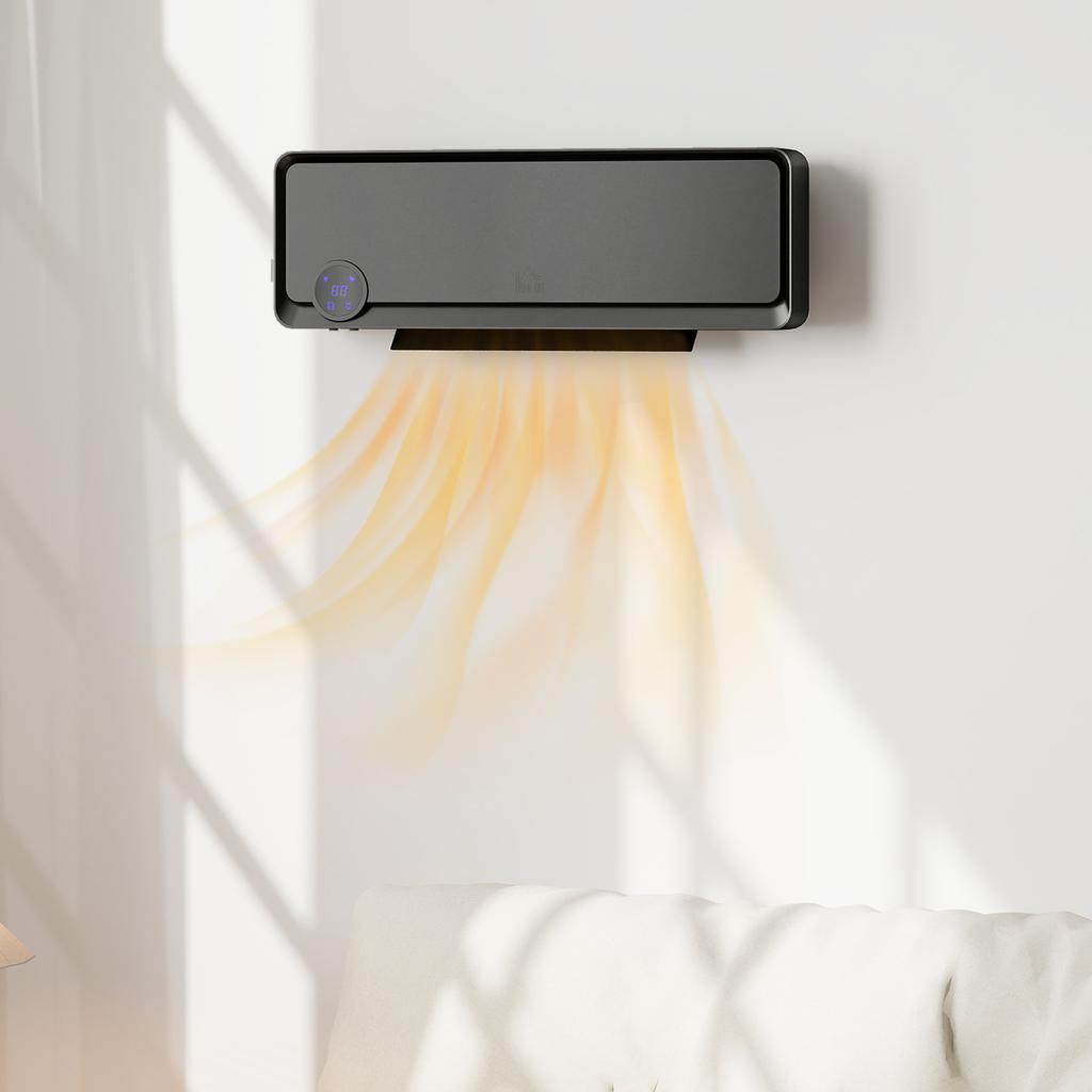 Wall-Mounted Fan Heater, Oscillating 2000 W, PTC Ceramic, 3 Power Levels, 56 x 11.7 x 18.5 cm, Black