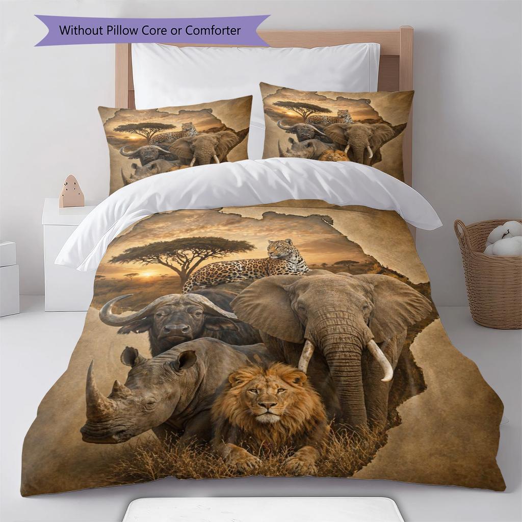 African Animals Pattern Bedding Set Quilt Cover Pillowcase Home Decor Gift (1 * Duvet Cover + 2 * Pillowcase, Without Core)