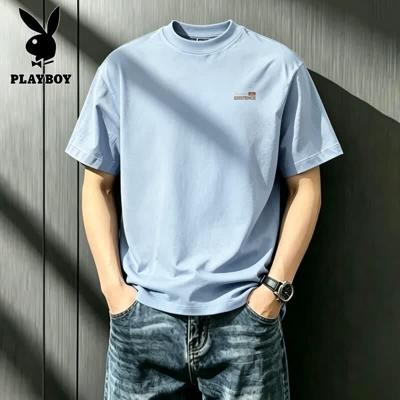 PLAYBOY Men's Loose Fit Pure Cotton Short Sleeve T-Shirt
