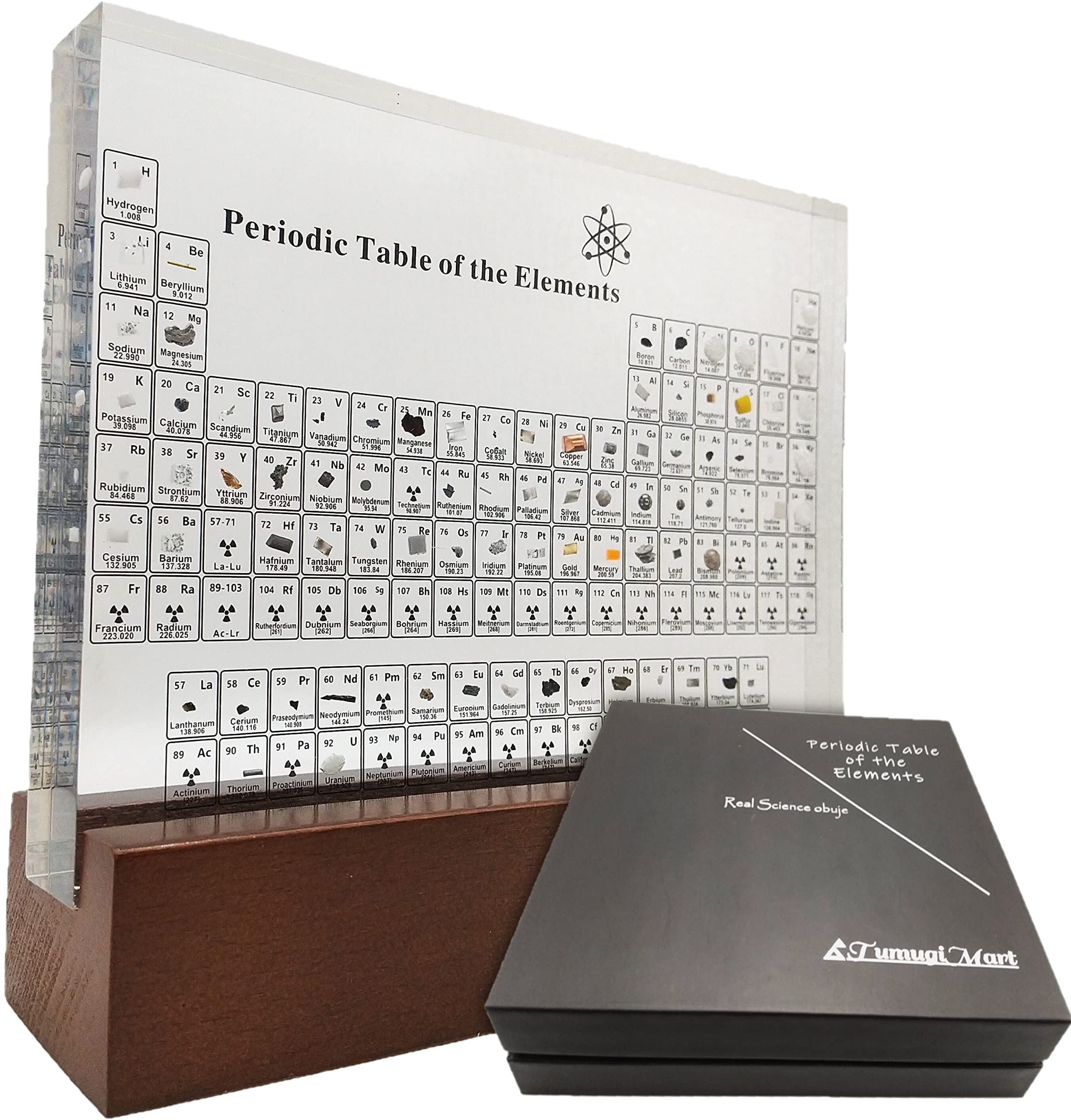 

TumugiMart Periodic Table of Elements, Walnut Base, Science Object, Interior Decor