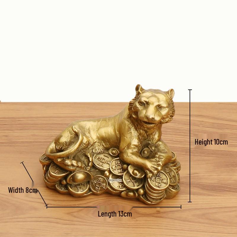 Copper Gold Money Tiger Figurine with Ingots - Twelve Zodiac Signs Collection