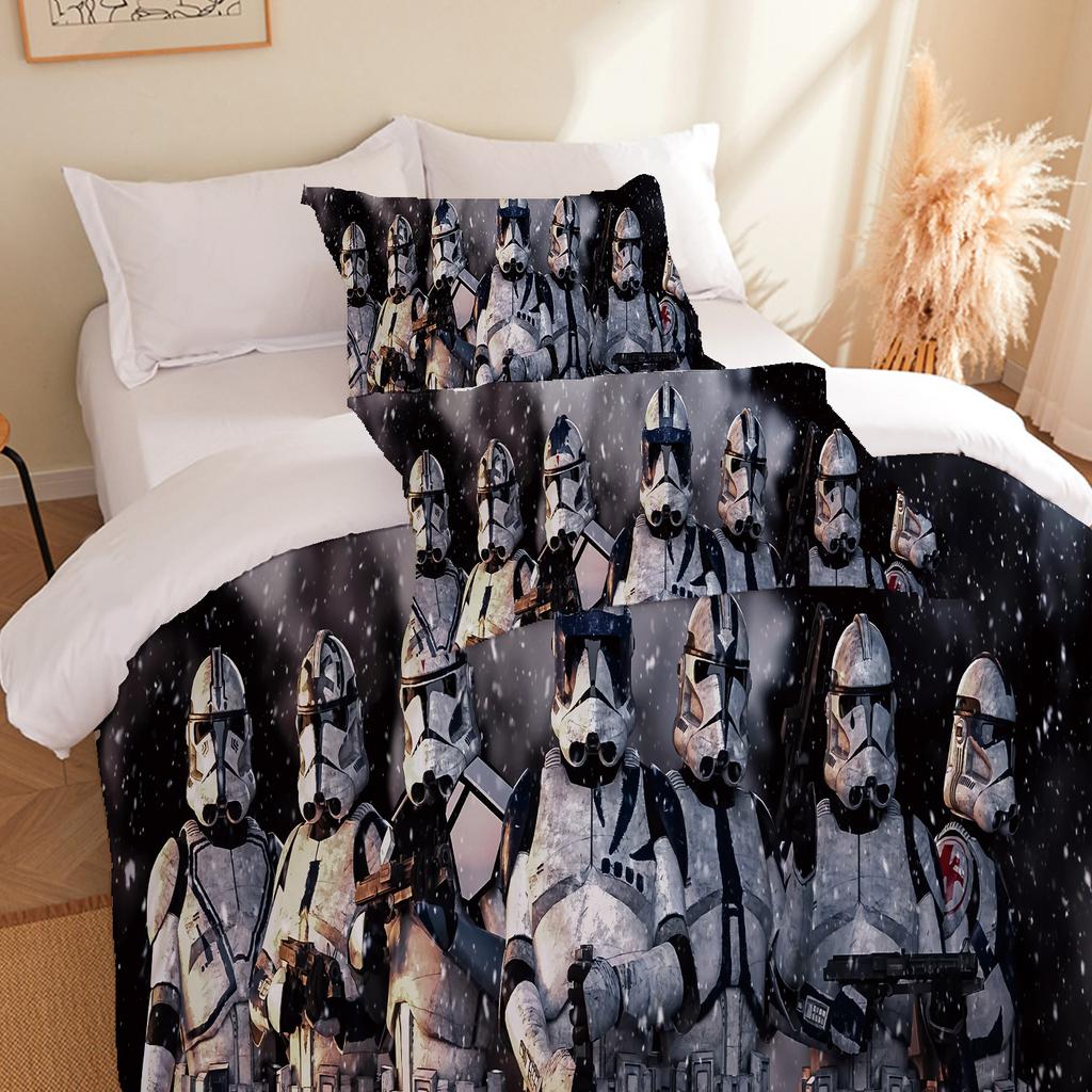 Home Textile Three-Piece Set, Mecha Warrior, Cartoon Digital Printing Quilt, Pillowcase, Bedding.