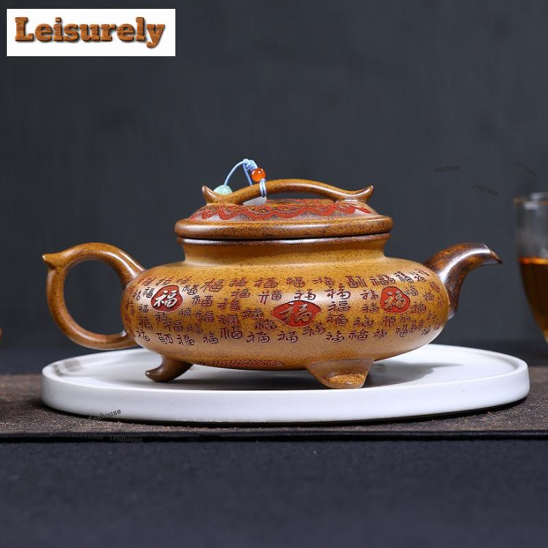 HOYIHM 111ml Luxury Yixing Purple Clay Teapots Handmade Tripodia Pot Raw Ore Dragon Bone Golden Sand Mud Kettle Zisha Tea Set