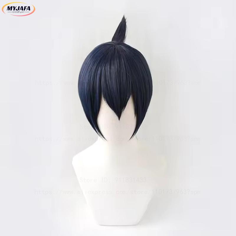 Wysokiej Jakości Peruka Cosplay Hayakawa Aki Krótka Niebiesko-Czarna Odporna na Ciepło Syntetyczne Włosy Impreza Halloweenowa Peruki Anime + Czepek pod Perukę